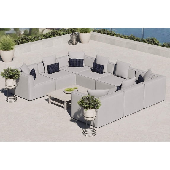 Modway Saybrook 8-Piece Patio Fabric Upholstered Sectional Sofa in Gray