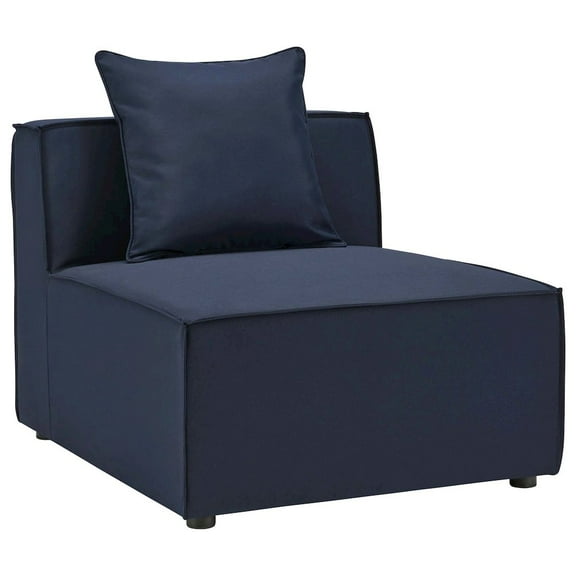 Modway Saybrook Outdoor Patio Upholstered Sectional Sofa Armless Chair in Navy Blue
