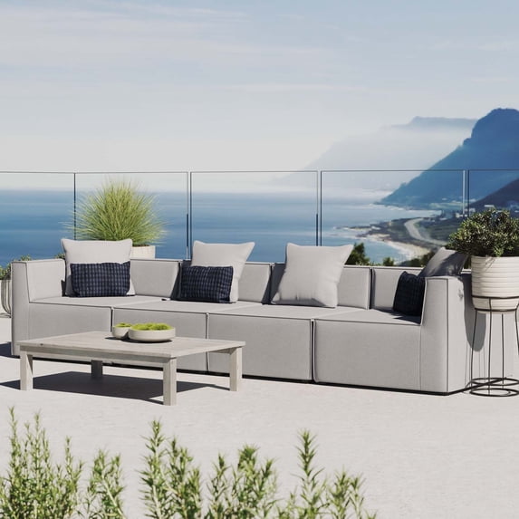 Modway Saybrook Outdoor Patio Upholstered 4-Piece Sectional Sofa in Gray