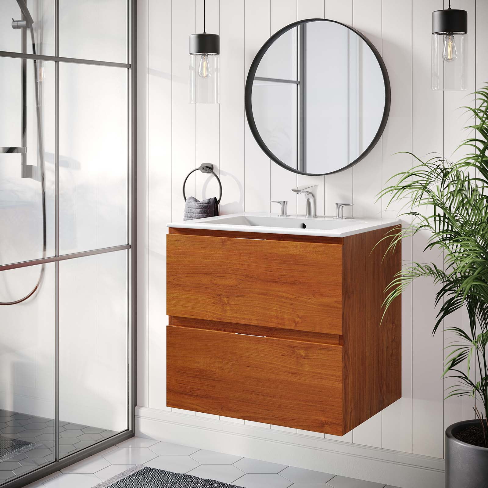 Modway Scenic 24" Wall-Mount Bathroom Vanity in Cherry White