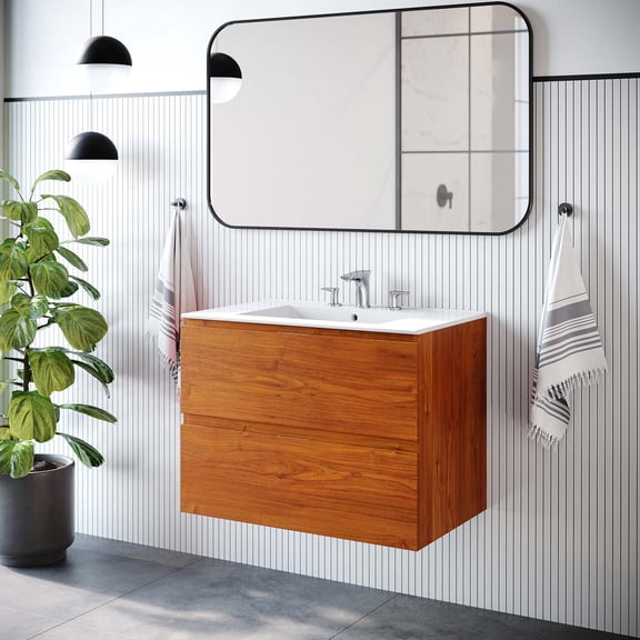 Modway Scenic 30" Wall-Mount Bathroom Vanity in Cherry White