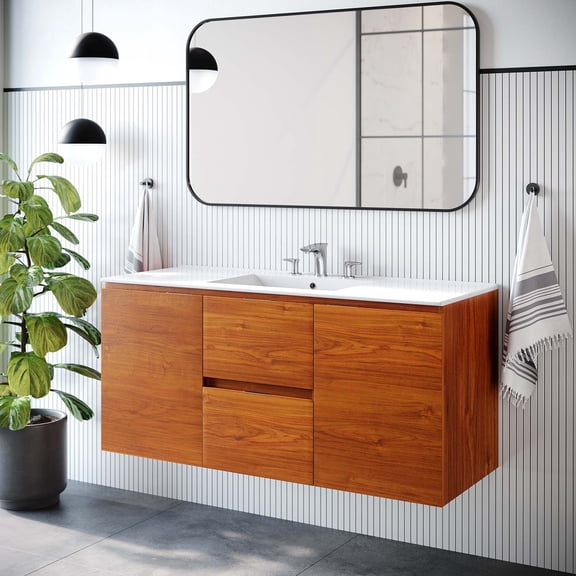 Modway Scenic 48" Wall-Mount Bathroom Vanity in Cherry White