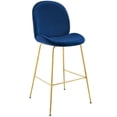 thumbnail image 1 of Modway Scoop Gold Stainless Steel Leg Performance Velvet Bar Stool in Navy, 1 of 6