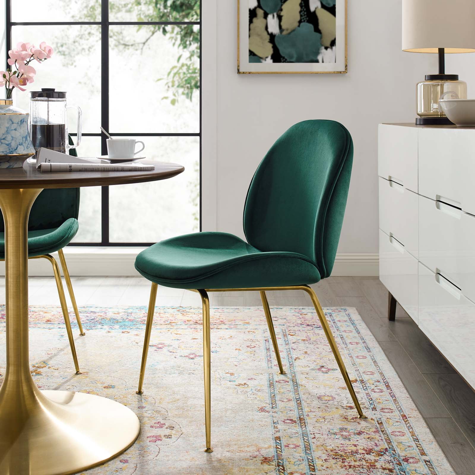 Green Velvet Upholstered Side Chair with Metal Legs