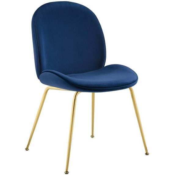 Modway Scoop Gold Stainless Steel Leg Performance Velvet Dining Chair in Navy