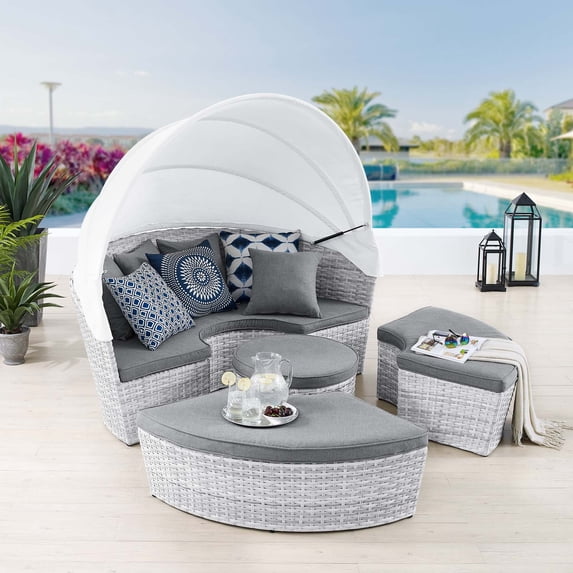 Modway Scottsdale Canopy Sunbrella® Outdoor Patio Daybed in Light Gray Gray
