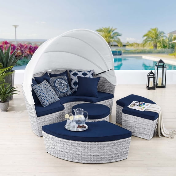 Modway Scottsdale Canopy Sunbrella® Outdoor Patio Daybed in Light Gray Navy