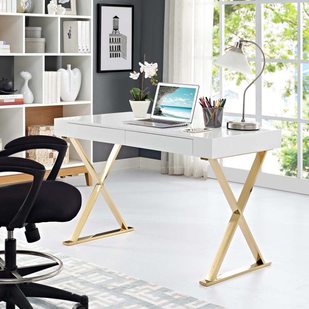 Modway Sector Office Desk in White Gold
