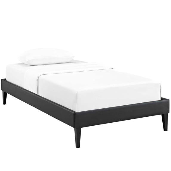 Sharon Vinyl Twin Bed Frame with Squared Tapered Legs in Black