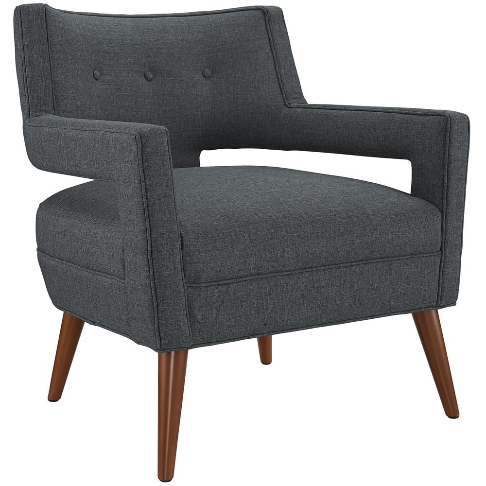 Gray Mid-Century Modern Upholstered Accent Chair with Wood Legs
