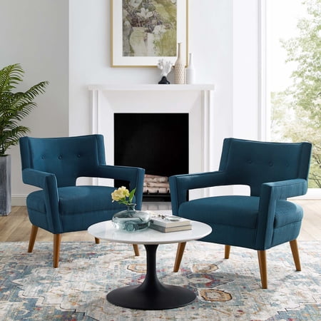 Modway Sheer Upholstered Fabric Armchair Set of 2 in Azure