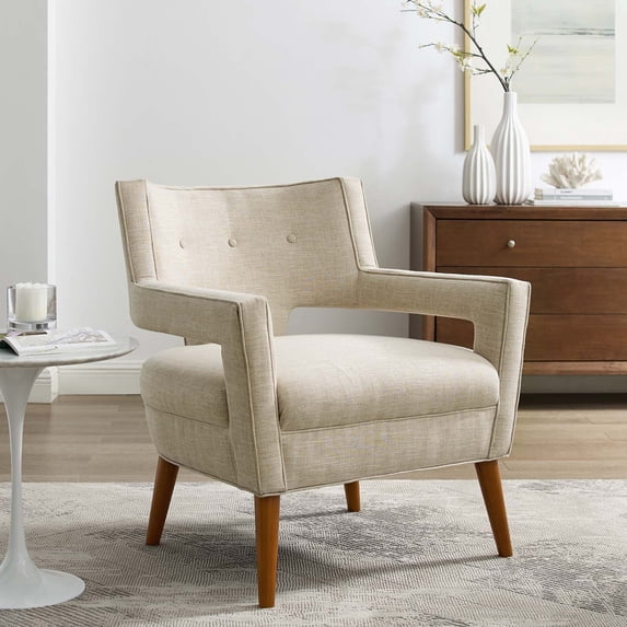 Modway Sheer Upholstered Fabric Armchair in Sand