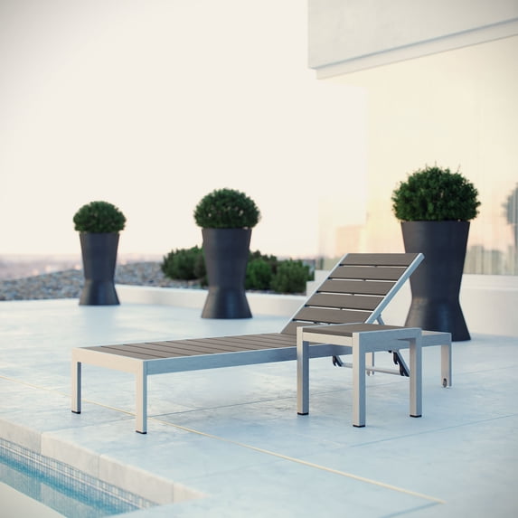 Shore 2 Piece Outdoor Patio Aluminum Set Silver Gray EEI-2465-SLV-GRY-SET