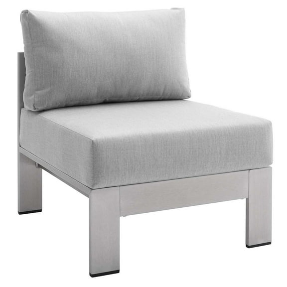 Modway Shore Sunbrella® Fabric Aluminum Outdoor Patio Armless Chair in Silver Gray