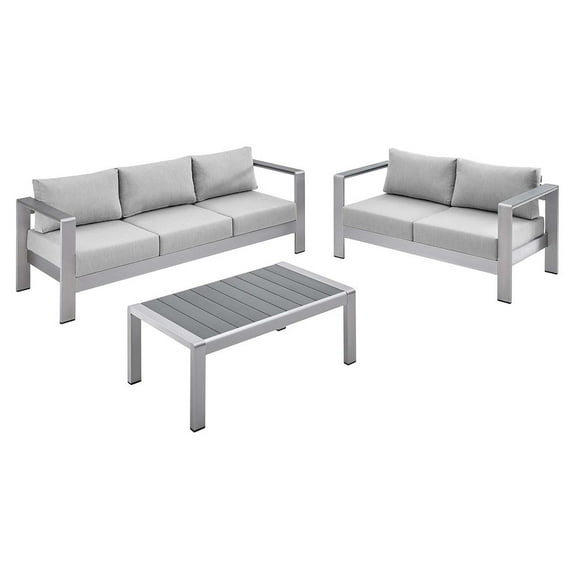 Modway Shore Sunbrella® Fabric Outdoor Patio Aluminum 3 Piece Set in Silver Gray