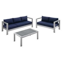 Modway Shore Sunbrella® Fabric Outdoor Patio Aluminum 3 Piece Set in Silver Navy