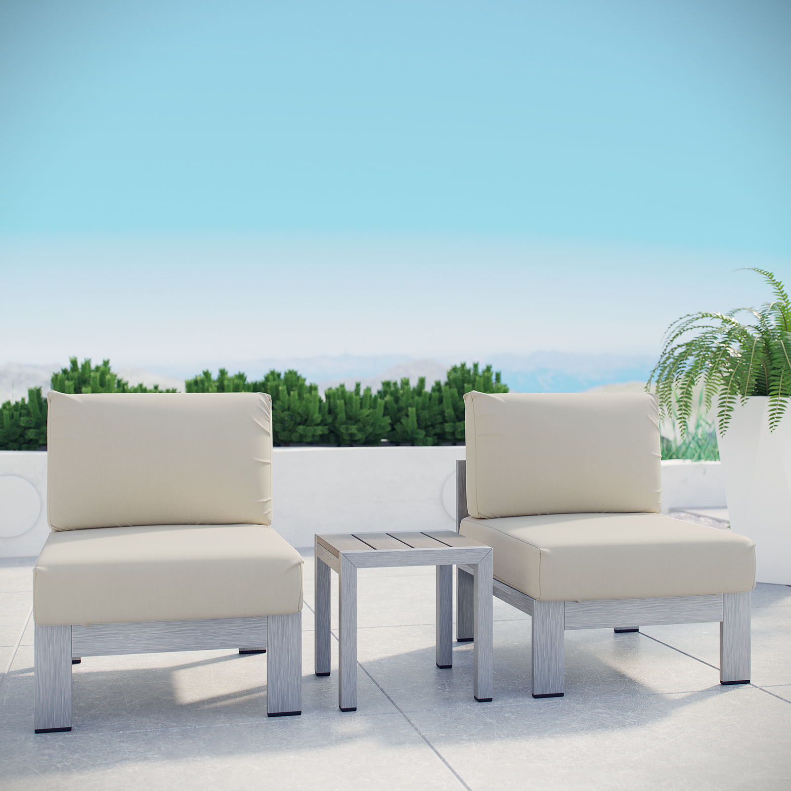Modway Shore 3 Piece Outdoor Patio Aluminum Sectional Sofa Set in Silver Beige - image 1 of 6