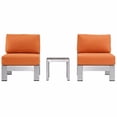 thumbnail image 1 of Modway Shore 3 Piece Outdoor Patio Aluminum Sectional Sofa Set in Silver Orange, 1 of 6