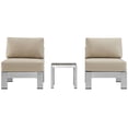 thumbnail image 1 of Modway Shore 3 Piece Outdoor Patio Aluminum Sectional Sofa Set in Silver Beige, 1 of 6