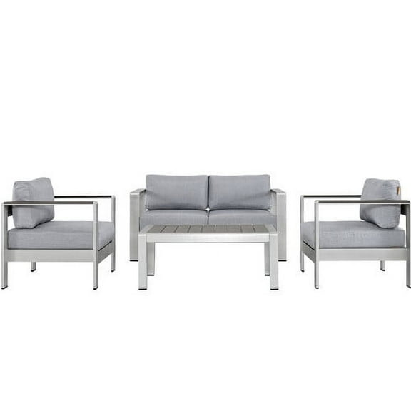 Modway Shore 4 Piece Outdoor Patio Aluminum Sectional Sofa Set, Multiple Colors