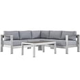 thumbnail image 1 of Modway Shore 4 Piece Outdoor Patio Aluminum Sectional Sofa Set in Silver Gray, 1 of 7