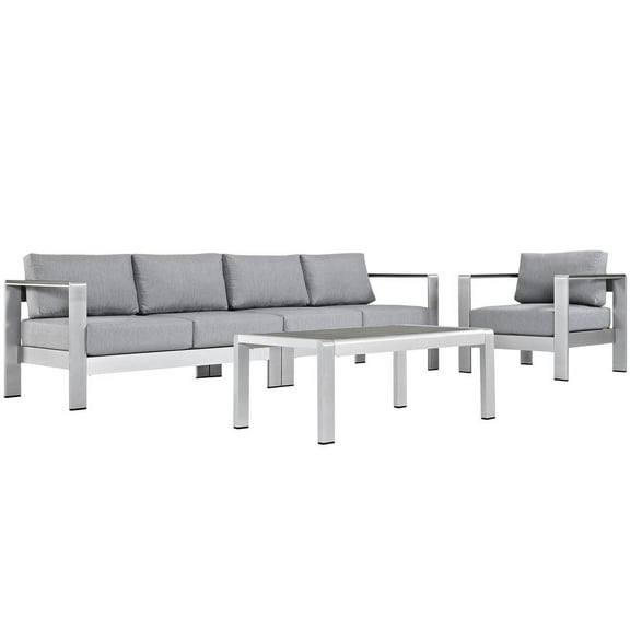 Modway Shore 4 Piece Outdoor Patio Aluminum Sectional Sofa Set in Silver Gray