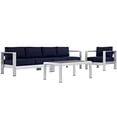 thumbnail image 1 of Modway Shore 4 Piece Outdoor Patio Aluminum Sectional Sofa Set in Silver Navy, 1 of 6