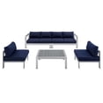 thumbnail image 1 of Modway Shore Sunbrella® Fabric Outdoor Patio Aluminum 5 Piece Sectional Sofa Set in Silver Navy, 1 of 17