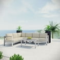 thumbnail image 1 of Modway Shore 5 Piece Outdoor Patio Aluminum Sectional Sofa Set in Silver Beige, 1 of 7