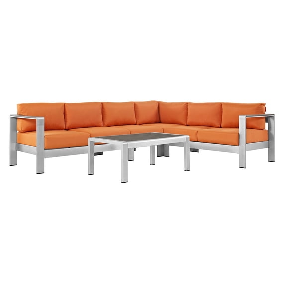 Modway Shore Aluminum 5 Piece Commercial Patio Sectional Sofa Set