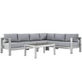 thumbnail image 1 of Modway Shore 5 Piece Outdoor Patio Aluminum Sectional Sofa Set in Silver Gray, 1 of 7