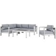 thumbnail image 1 of Modway Shore 5 Piece Outdoor Patio Aluminum Sectional Sofa Set in Silver Gray, 1 of 7