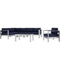 thumbnail image 1 of Modway Shore 6 Piece Outdoor Patio Aluminum Sectional Sofa Set in Silver Navy, 1 of 8