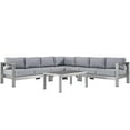 thumbnail image 1 of Modway Shore 6 Piece Outdoor Patio Aluminum Sectional Sofa Set in Silver Gray, 1 of 7