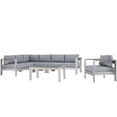 thumbnail image 1 of Modway Shore 6 Piece Outdoor Patio Aluminum Sectional Sofa Set in Silver Gray, 1 of 8