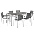 thumbnail image 1 of Modway Shore 7 Piece Outdoor Patio Aluminum Dining Set in Silver Black, 1 of 7