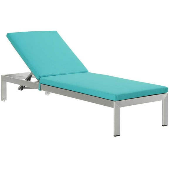Modway Shore Outdoor Patio Aluminum Chaise with Cushions in Silver Turquoise