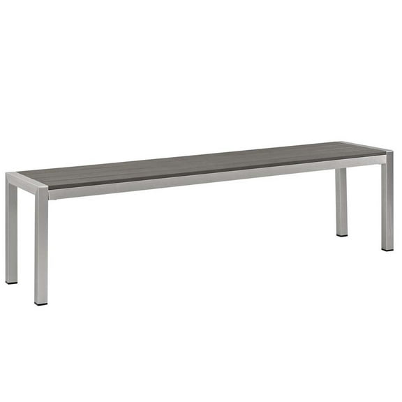 Modway Shore Outdoor Patio Aluminum Bench in Silver Gray