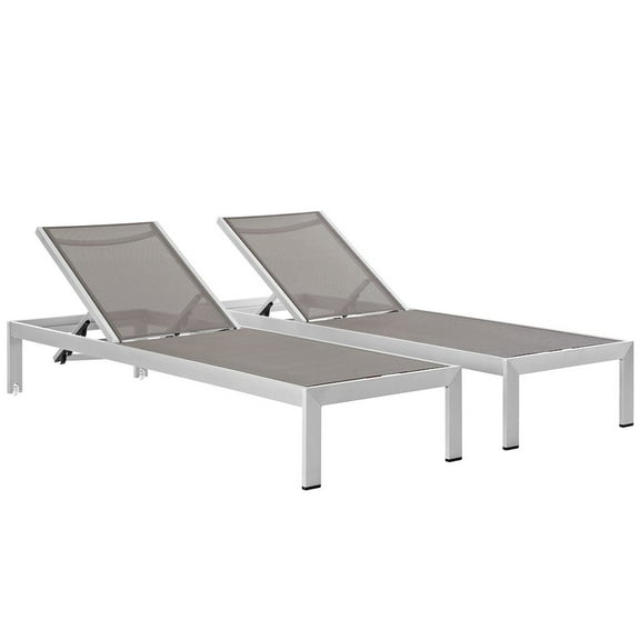 Modway Shore Chaise Outdoor Patio Aluminum Set of 2 in Silver Gray