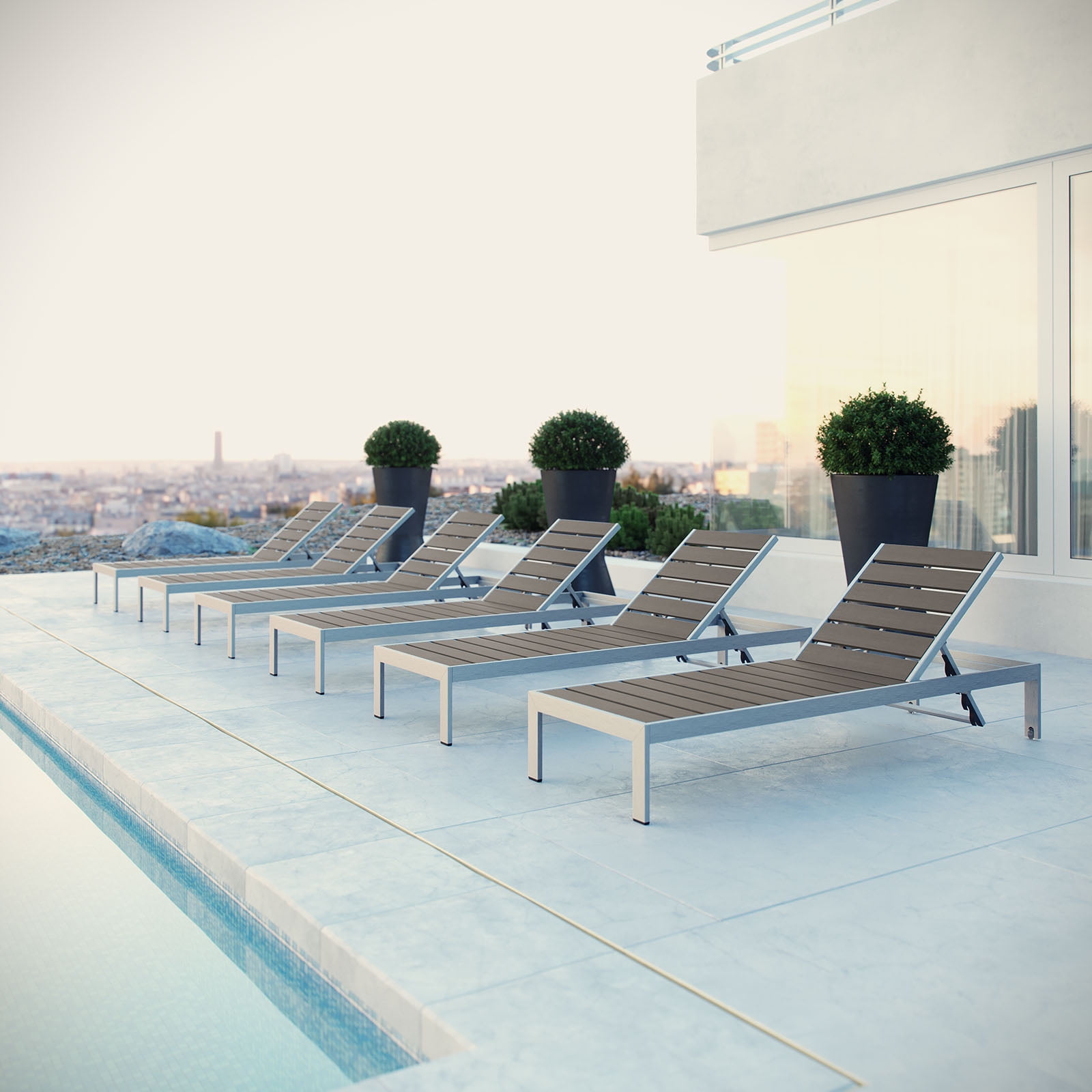 Shore Silver Gray Aluminum Outdoor Patio Chaise Lounge Set
