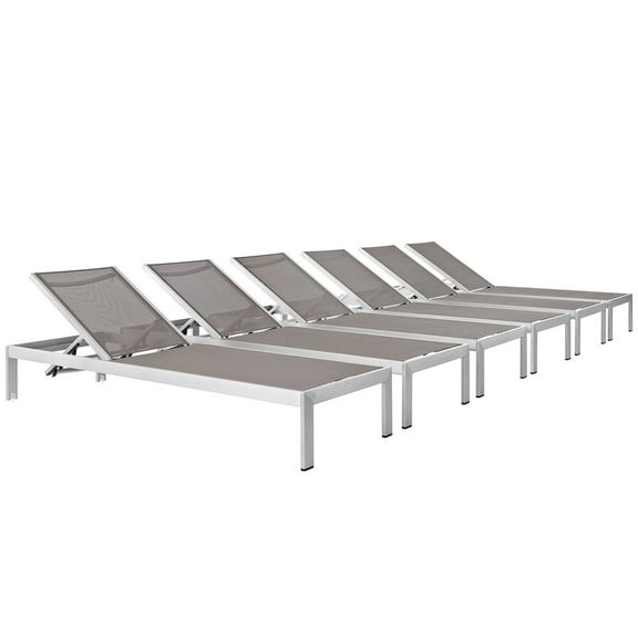 Modway Shore Chaise Outdoor Patio Aluminum Set of 6 in Silver Gray