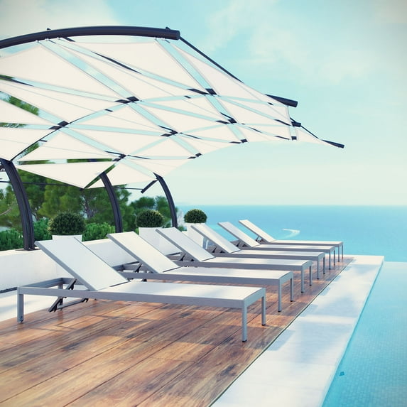 Modway Shore Chaise Outdoor Patio Aluminum Set of 6 in Silver White