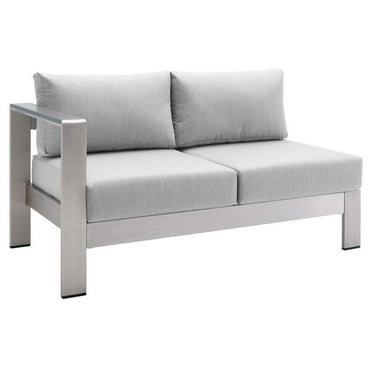 Modway Shore Fabric & Aluminum Outdoor Patio Left Arm Loveseat in Silver & Gray