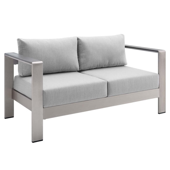 Modway Shore Fabric & Aluminum Outdoor Patio Loveseat in Silver & Gray