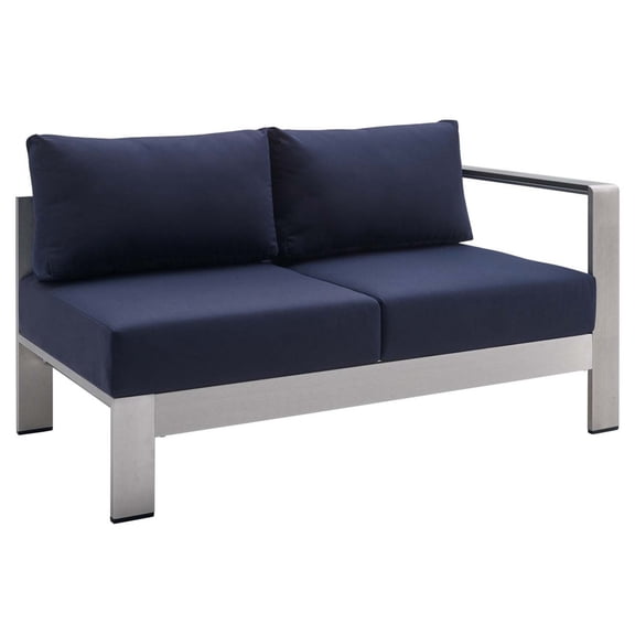 Modway Shore Sunbrella® Fabric Aluminum Outdoor Patio Right-Arm Loveseat in Silver Navy