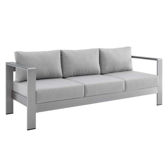 Modway Shore Sunbrella® Fabric Aluminum Outdoor Patio Sofa in Silver Gray