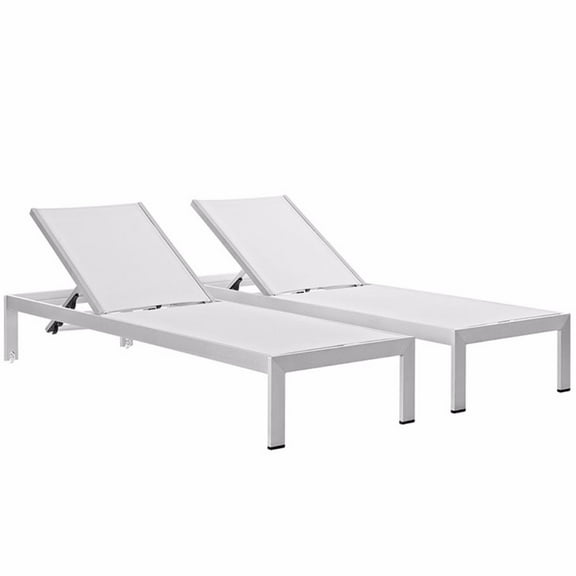 Modway Shore Chaise Outdoor Patio Aluminum Set of 2 in Silver White