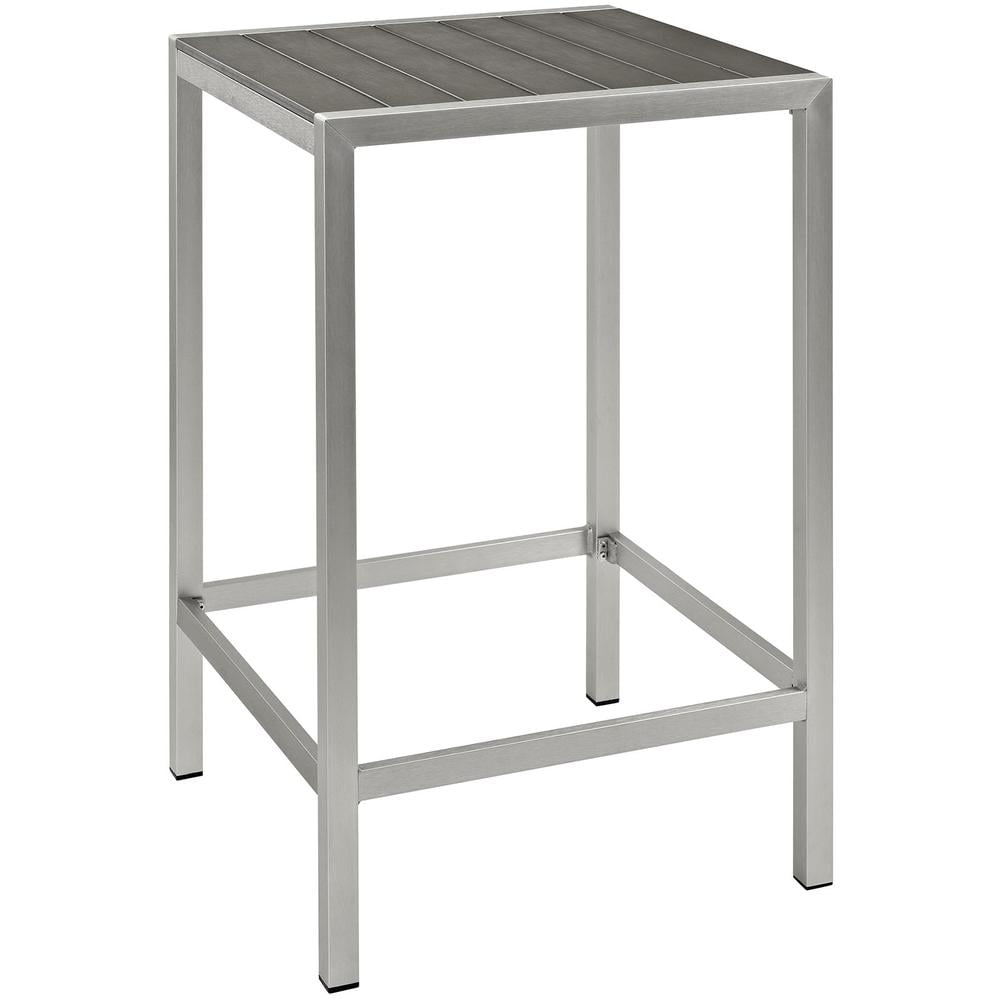 Petite Silver Gray Aluminum Square Outdoor Bar Table