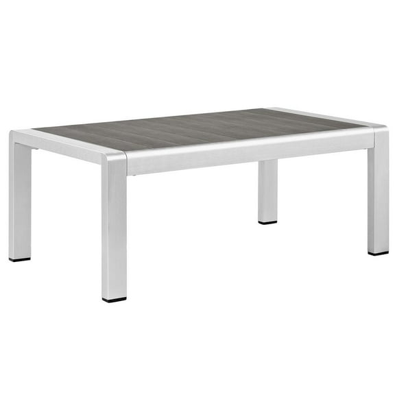 Modway Shore Outdoor Patio Aluminum Coffee Table in Silver Gray