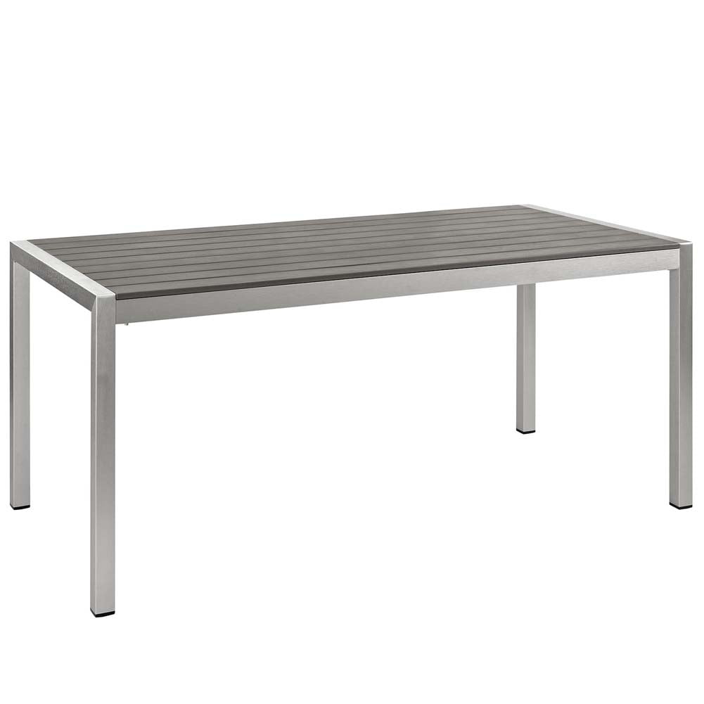 Silver Gray Aluminum and Wood Outdoor Dining Table